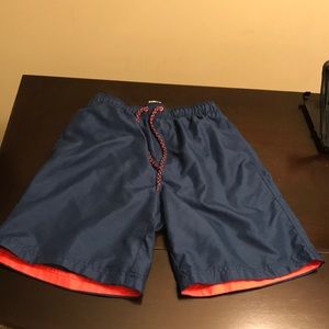 Blue Bathing Suit Shorts with orange mesh